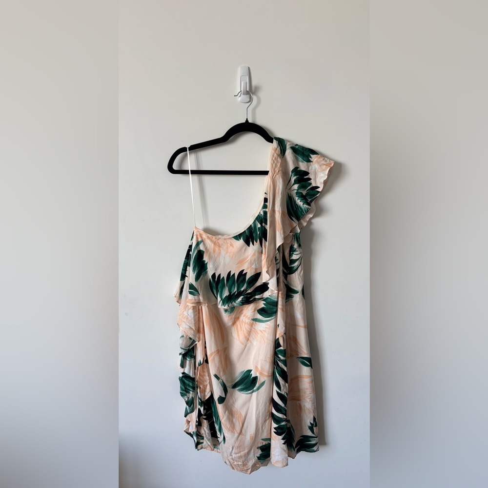 Chic One-Shoulder Leaf Print Dress | Size L - Picture 3 of 4